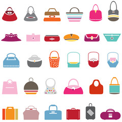 Travel bags. Handle travel luggage bag, suitcase and fashion ladies handbags, tourism shopping bag.