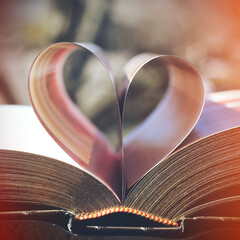 Book pages in heart shape. Booklover or love reading concepts.