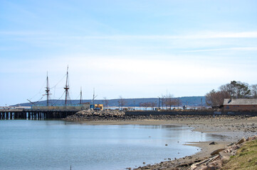 Fototapeta na wymiar Plymouth Massachusetts Harbor, Coastline, America's Hometown, USA