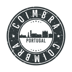 Coimbra, Portugal Skyline Stamp. Round Postmark Icon City Design. Seal Vector Landmark Travel Badge.