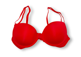 Red push up bra on white background isolation, top view