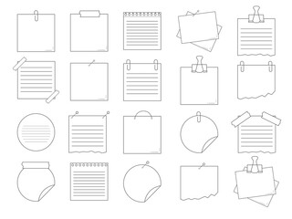 Collection of various note papers. Hand drawn doodle notepaper for messages set. Vector illustration