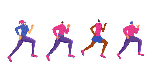 Running girl. Vector flat jogging person design.