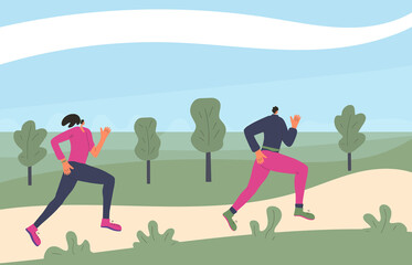 Running girl. Vector flat jogging person design.