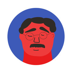 Icon with man face. Vector flat color design.