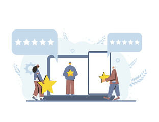 Feedback concept. People with stars in their hands