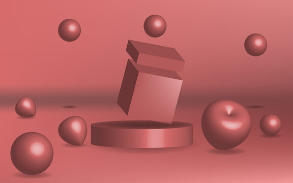 Background balls 3d illustration , stage podium promotion concept , box suprize element love story geometric shape , decorative template background digital graphic 