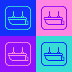 Pop art line Lifeboat icon isolated on color background. Vector.