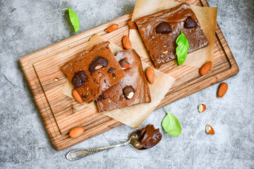  Home made Chocolate and nuts    keto brownie bar. Ketogenic diet dessert  made from carob powder. Organic superfood