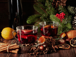 christmas mulled wine, a set of spices and fruits for mulled wine