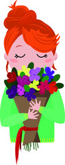 Bright vector illustration. Girl with a bouquet of flowers. Spring. Love. Gift. Wedding