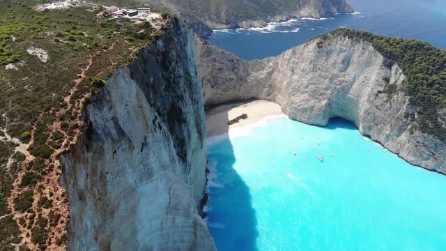Aerial view of navagio beach or shipwreck beach in zante greece zakynthos