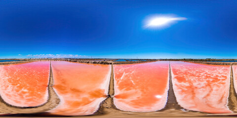 full seamless spherical panorama 360 degrees angle view on red sea salt panes in Algarve...
