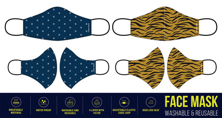 Animal Printed Clothing medical Face mask design, Reusable Clothing Face mask design with digital print and Fabric feature details, Washable medical Face mask, Fashionable medical face mask design