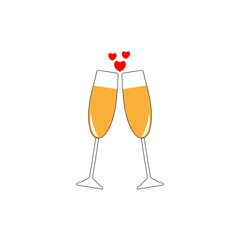 vector illustration with champagne glass and hearts love