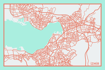 Obraz premium Izmir (Turkey) street network map. Izmir map poster