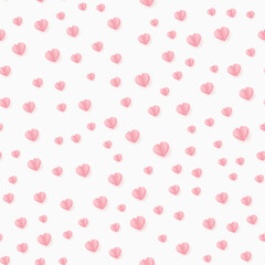Seamless pattern with pink hearts on white background. Vector