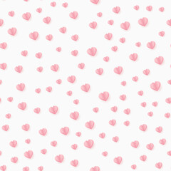 Seamless pattern with pink hearts on white background. Vector