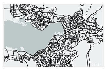 Izmir (Turkey) street network map. Izmir map poster
