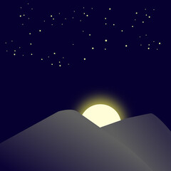 Obraz premium A Night Landscape with a Full Moon and a Starry Sky and Hills