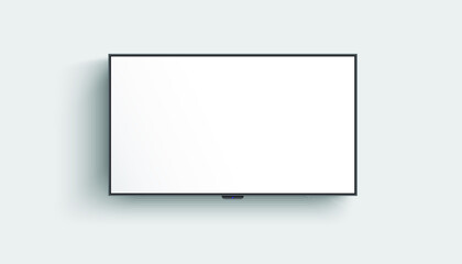 4K TV flat screen lcd or oled, plasma, realistic illustration, White blank monitor mockup. wide flatscreen monitor hanging on the wall - obrazy, fototapety, plakaty