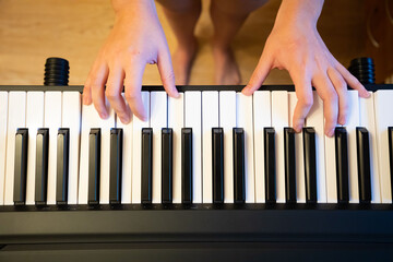 Close up of woman hands playing the piano, The Pianist playing