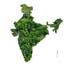 3d rendering. Green India-India map green concept. trees shape of India map isolated on white background. India green map- Environment day concept.