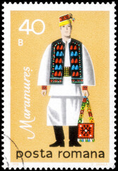 Postage stamp issued in the Romania with the image of the Man from Maramuresh. From the series on...
