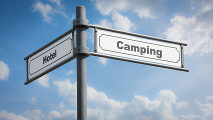 Fototapeta na wymiar Street Sign to Camping versus Hotel