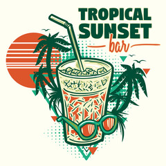 Tropical sunset bar - summer vacation decorative design