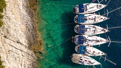 aerial of boats in the harbor