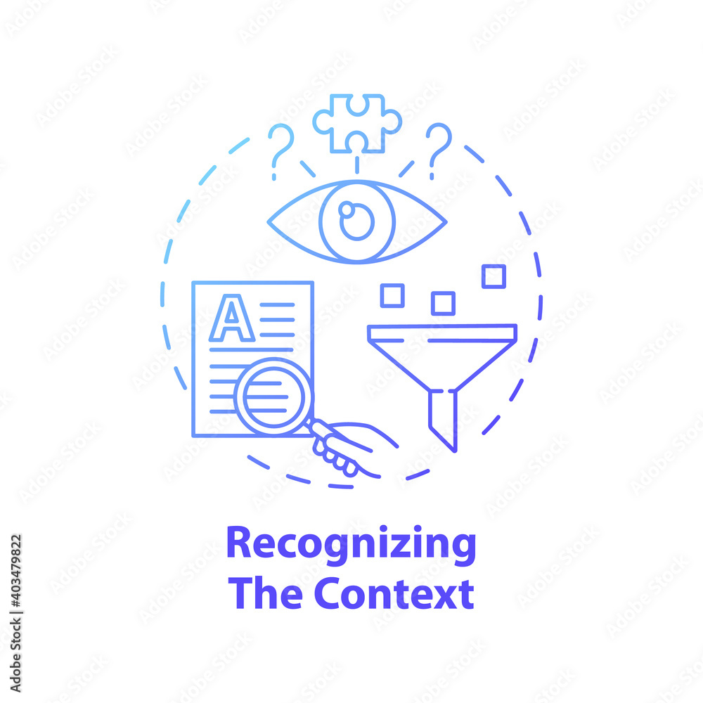 Poster recognizing context concept icon. media literacy idea thin line illustration. grasping and solving c