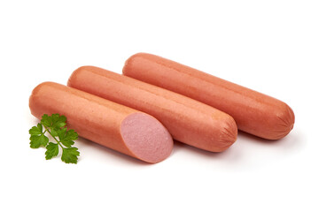 Boiled pork sausages, isolated on white background