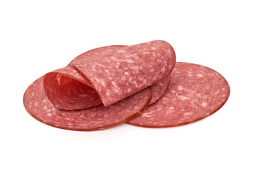 Salami sausage, isolated on white background
