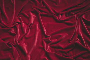 Detail of crumpled red velvet fabric