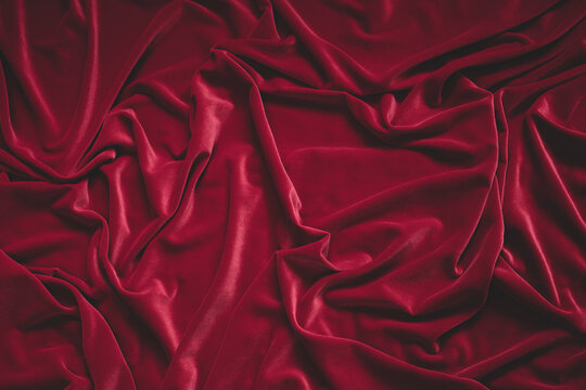 Detail of crumpled red velvet fabric