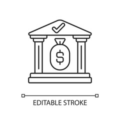 Treasury linear icon. Department related to finance. Location where precious items are kept. Thin line customizable illustration. Contour symbol. Vector isolated outline drawing. Editable stroke