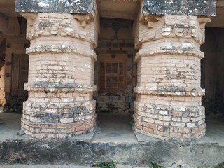 Interior and exterior design of old bricks made temple near at Bindole, Raiganj, West Bengal , India.