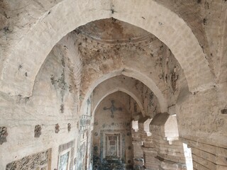 Interior and exterior design of old bricks made temple near at Bindole, Raiganj, West Bengal , India.
