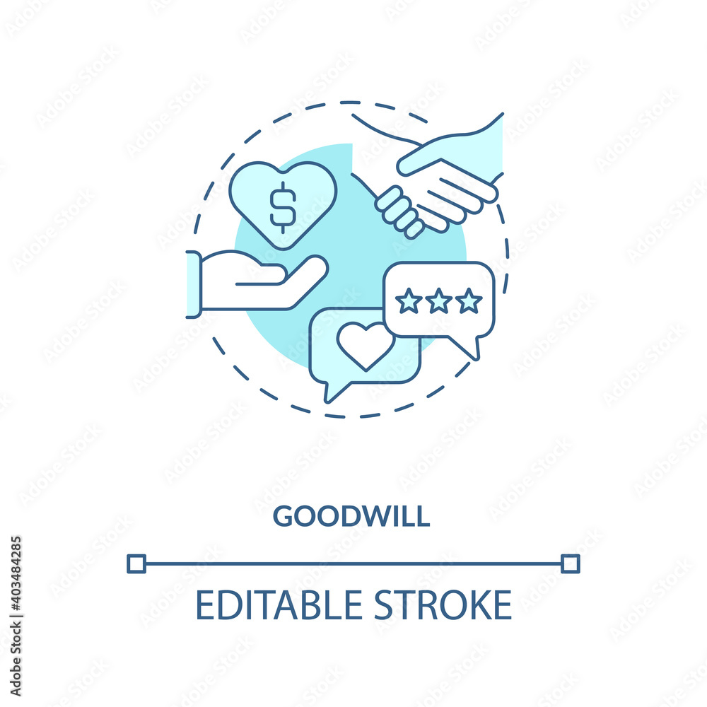 Poster goodwill concept icon. intangible assets type idea thin line illustration. acquiring existing busine