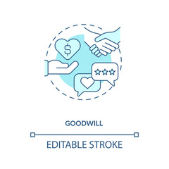 Goodwill concept icon. Intangible assets type idea thin line illustration. Acquiring existing business. Providing ongoing revenue generation. Vector isolated outline RGB color drawing. Editable stroke
