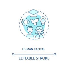 Human capital concept icon. Intangible assets type idea thin line illustration. Improving quality and production. Education and training. Vector isolated outline RGB color drawing. Editable stroke