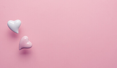 pink heart on pink background-copy space.top view.