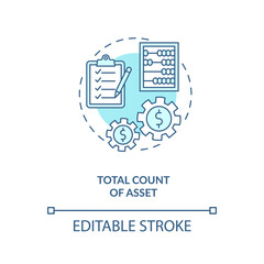Total asset count concept icon. Assets inventory element idea thin line illustration. Cash and cash equivalents. Total resources available. Vector isolated outline RGB color drawing. Editable stroke