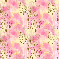 Watercolor pattern, Valentine's Day, Pink and Gold, conceptual design, modern template, abstraction, illustration - 403487428