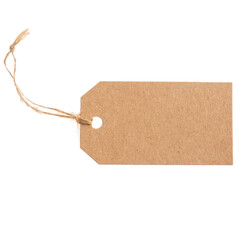 Beige recycled tag isolated on a white background, texture.
