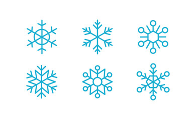 Snowflake icons. Set of snow flake linear symbols. Christmas winter time.