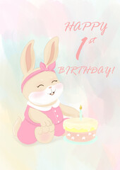 Greeting card with illustration rabbit for kids