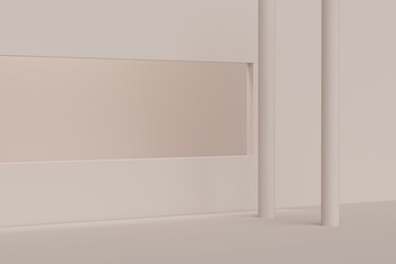 A bright room with columns and a square window. 3d rendering