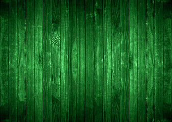 Green wooden background. Dark green wood. Natural texture background. Vignette and shadow effect